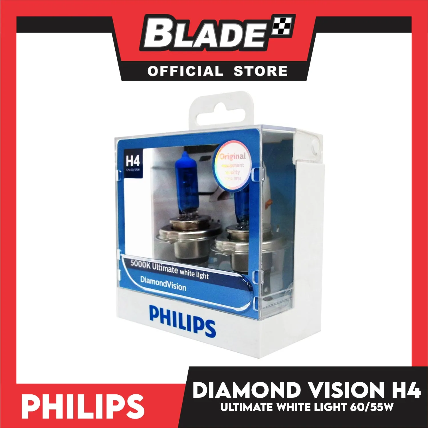 Philips Diamond Vision Ultimate White Light H4 5000K 12V 60/55W 12342DVS2 (Pair)