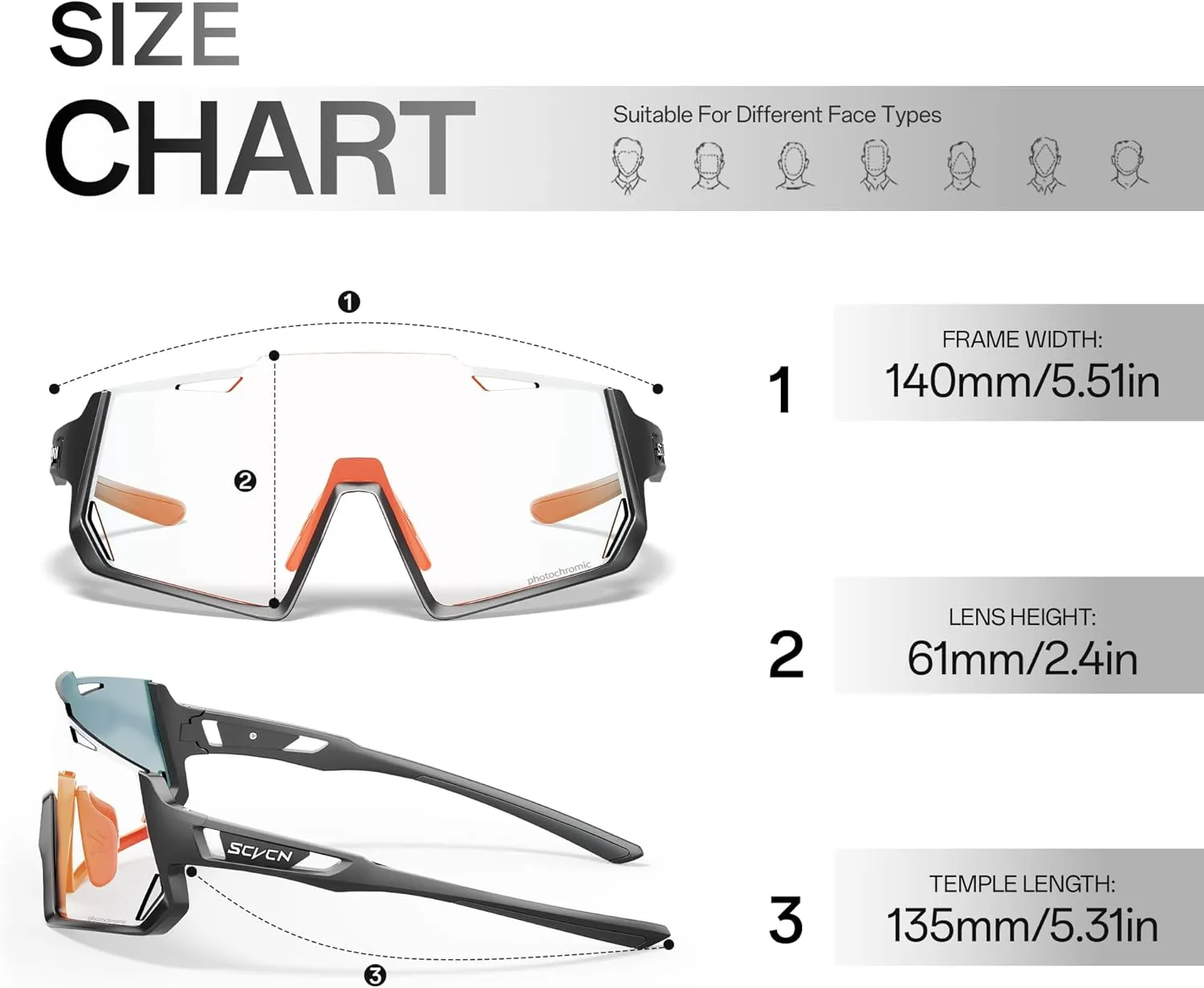 Photochromic Cycling Glasses Sport Sunglasses Clear Men Women MTB BMX Running Driving
