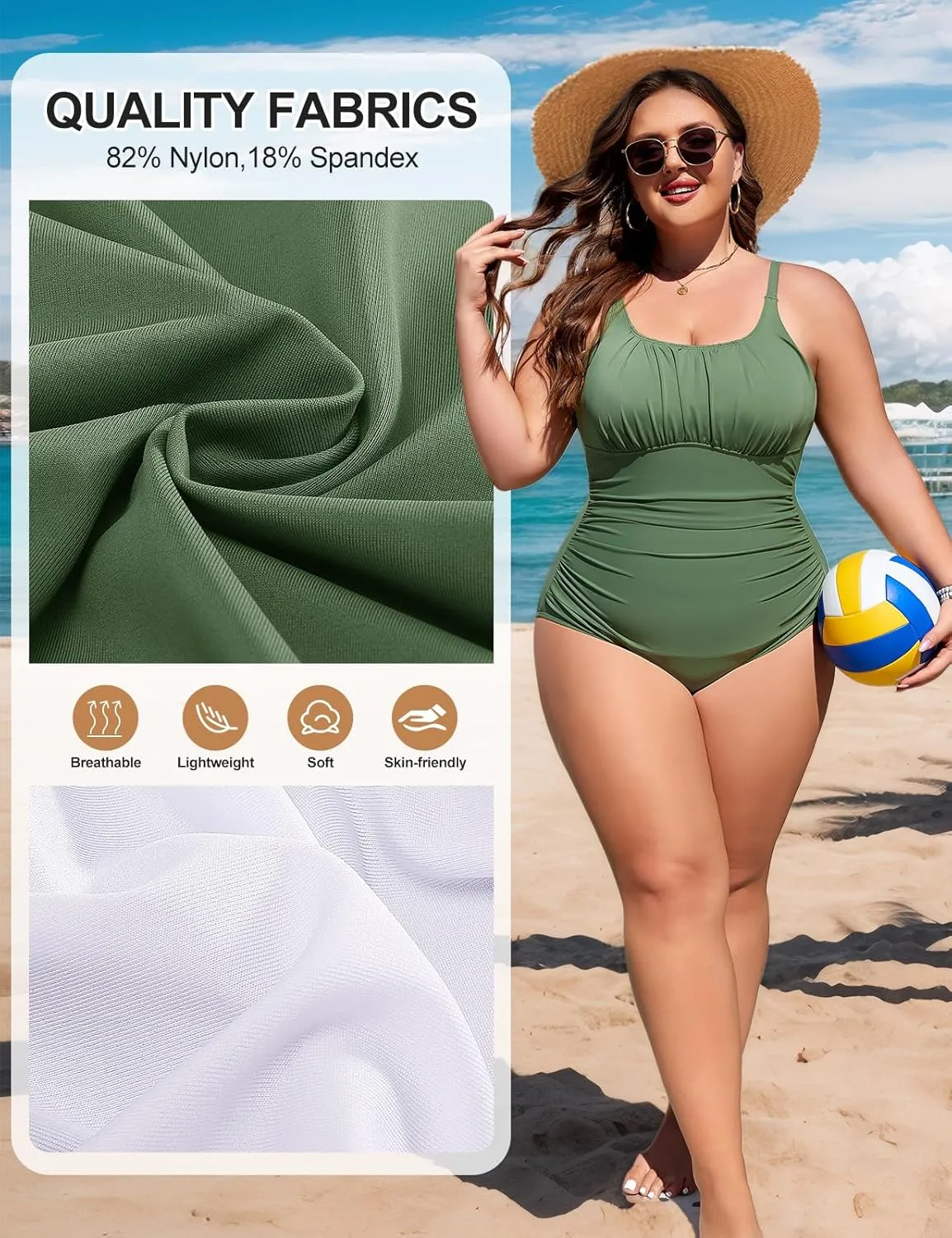Plus Size Bathing Suit for Women Tummy Control One Piece Swimsuit Push Up Modest Swim Suits Adjustable Straps L-4XL