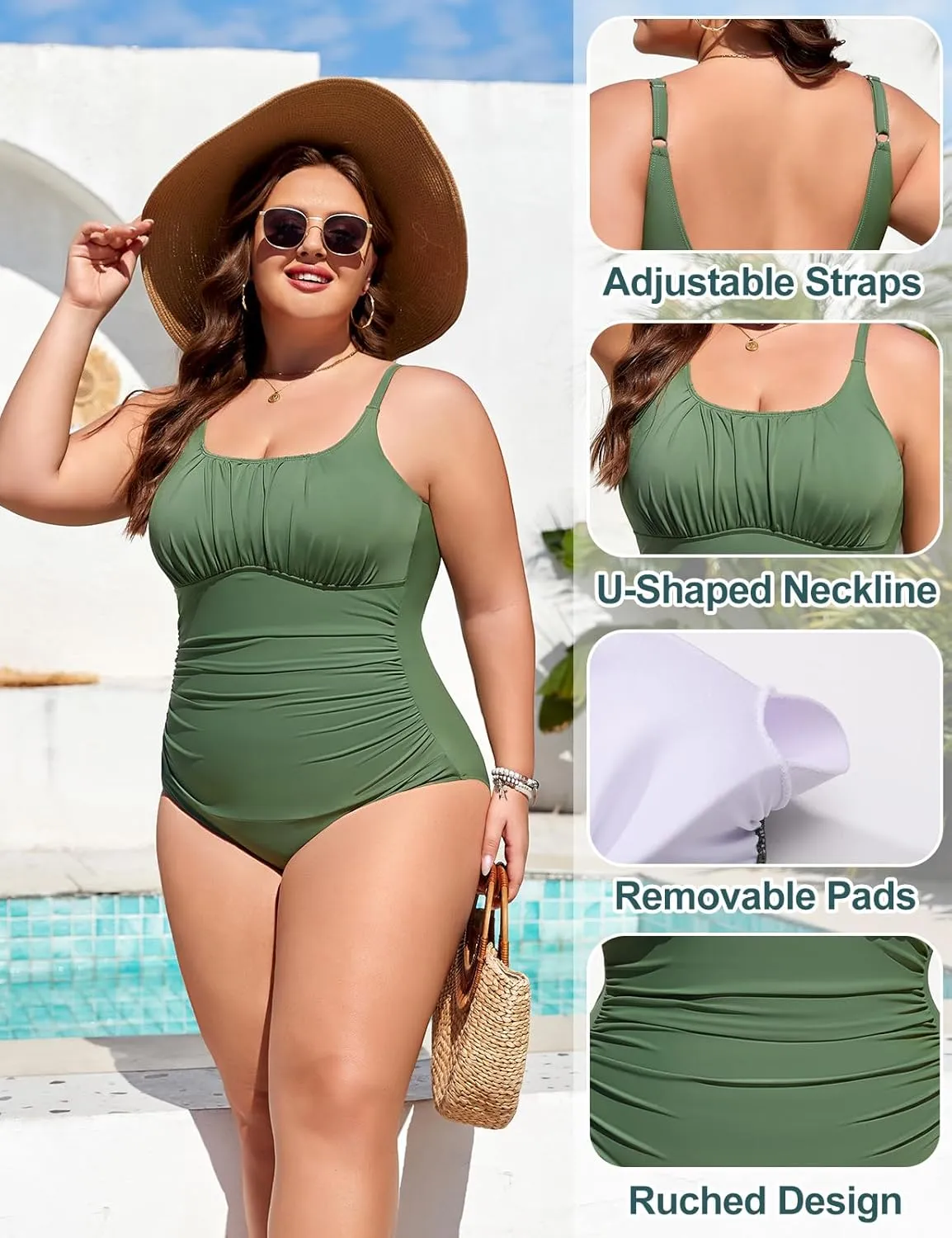 Plus Size Bathing Suit for Women Tummy Control One Piece Swimsuit Push Up Modest Swim Suits Adjustable Straps L-4XL