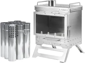 POMOLY Camping Tent Stove Wood Burning Stove, Dweller Max 2.0 Stainless Steel Wood Stove for Outdoor Fireplace Hiking Hunting