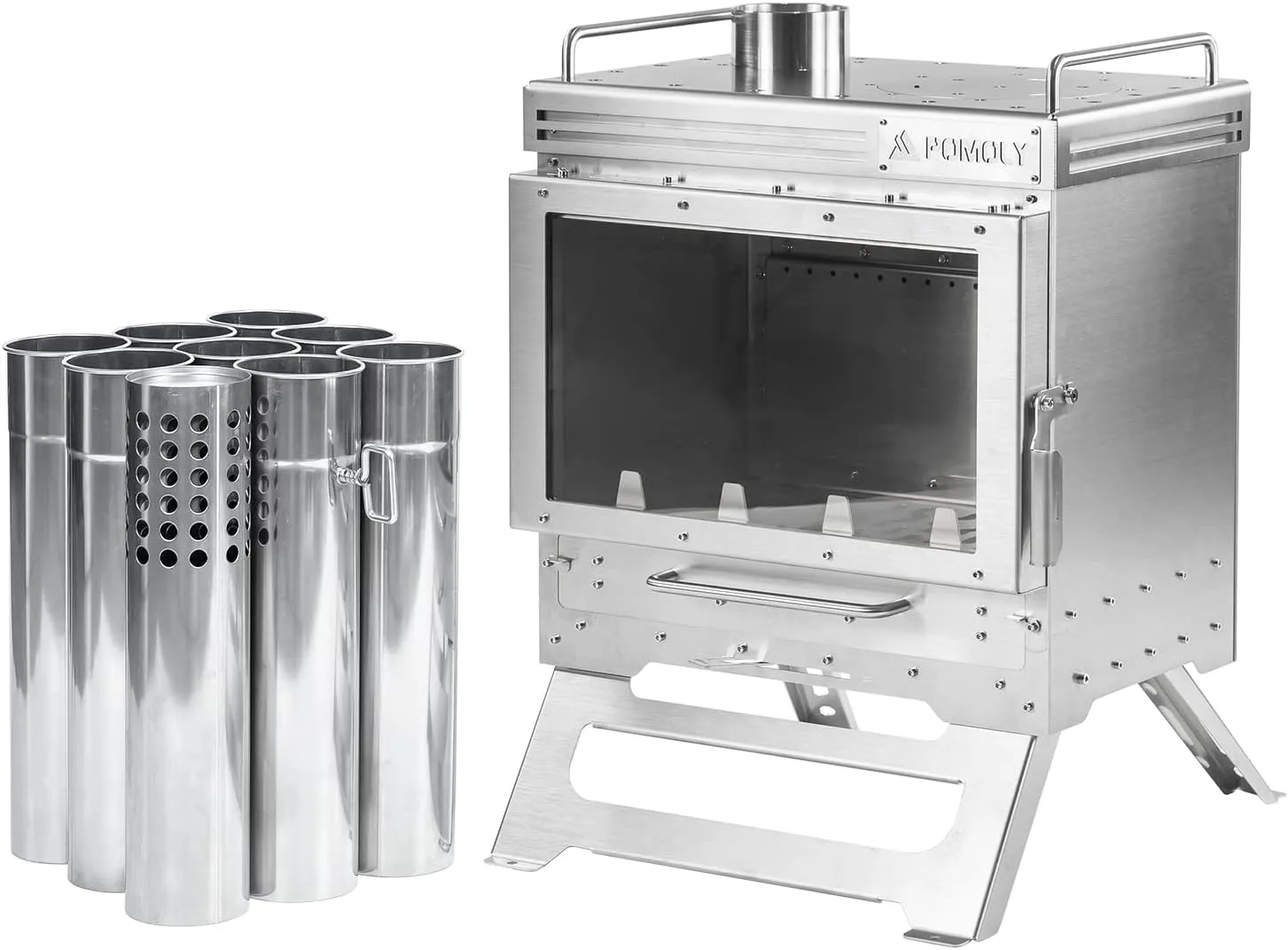 POMOLY Camping Tent Stove Wood Burning Stove, Dweller Max 2.0 Stainless Steel Wood Stove for Outdoor Fireplace Hiking Hunting