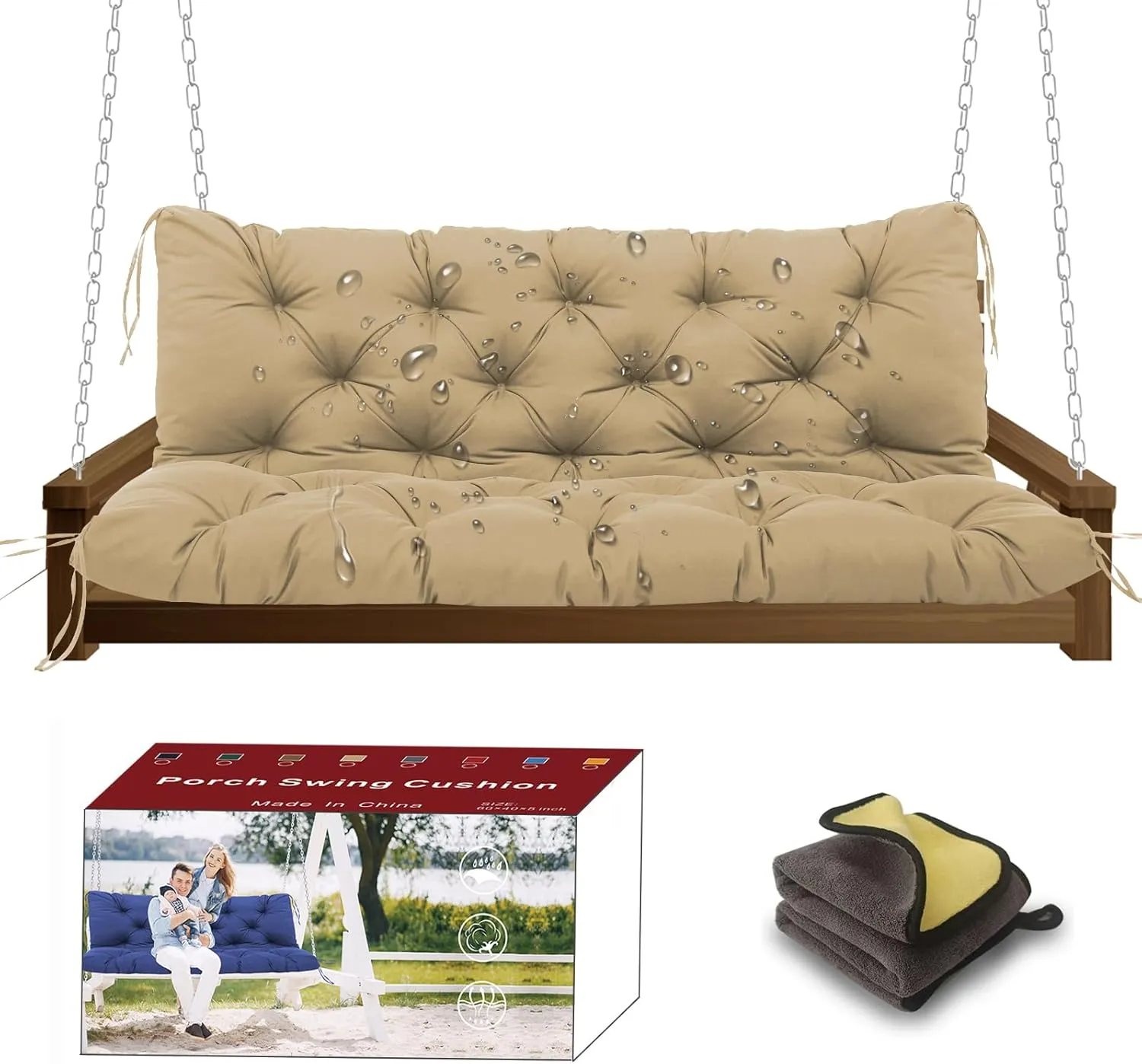 Porch Swing Cushions  Towel, 5" Thick Waterproof Swing Cushions for Outdoor Furniture,3 Seat Swing Cushion Replacement for Patio Swing,Outdoor Swing,Garden Bench