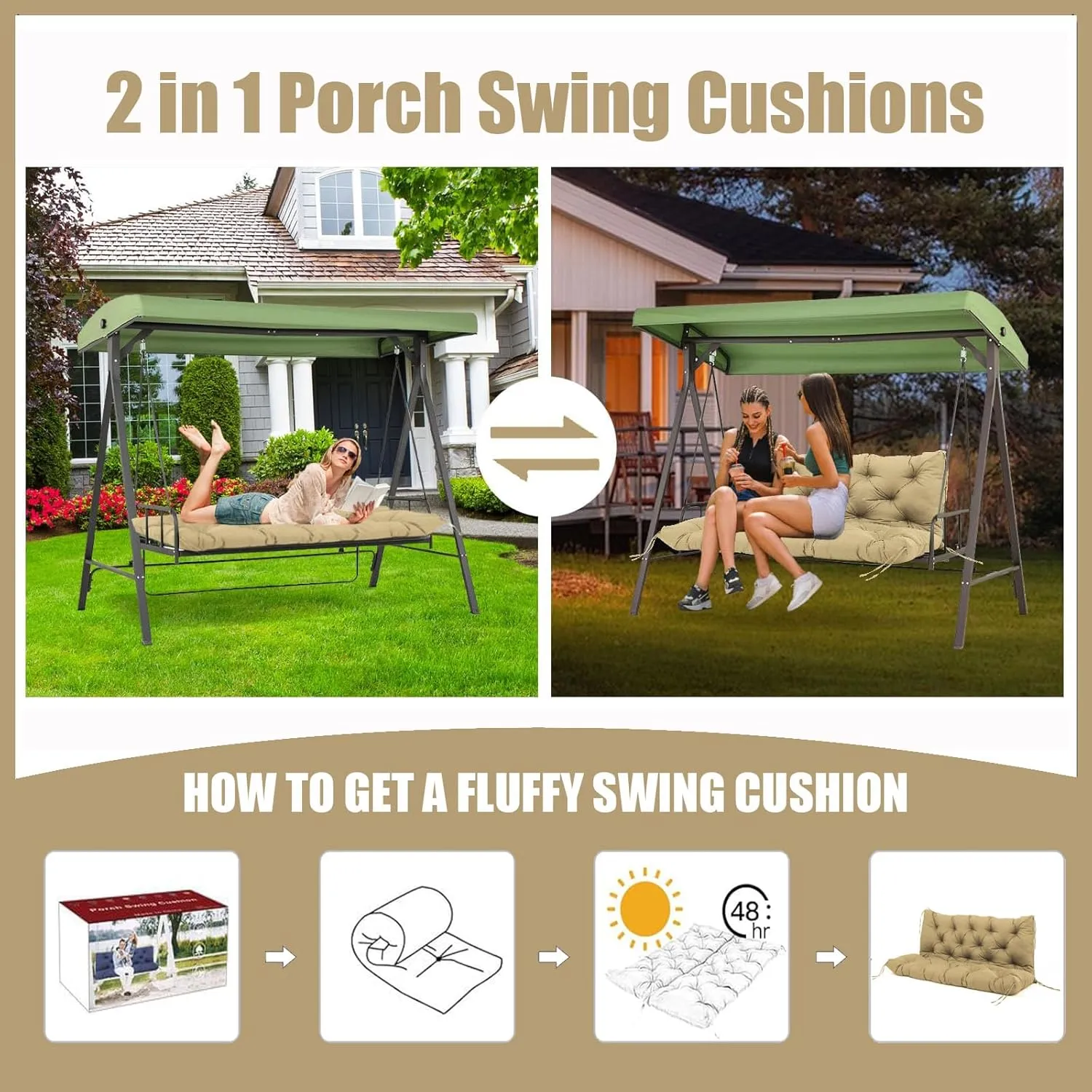 Porch Swing Cushions  Towel, 5" Thick Waterproof Swing Cushions for Outdoor Furniture,3 Seat Swing Cushion Replacement for Patio Swing,Outdoor Swing,Garden Bench