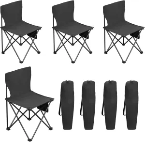 Portable Camping Chair 4 Pack,Lawn Chairs Camp Chair Beach Chair Lightweight Folding Sports Chair with Side Pocket and Carrying Bag,Compact Fishing Chair for Outdoor Hiking Backpack,Black 4 Pcs