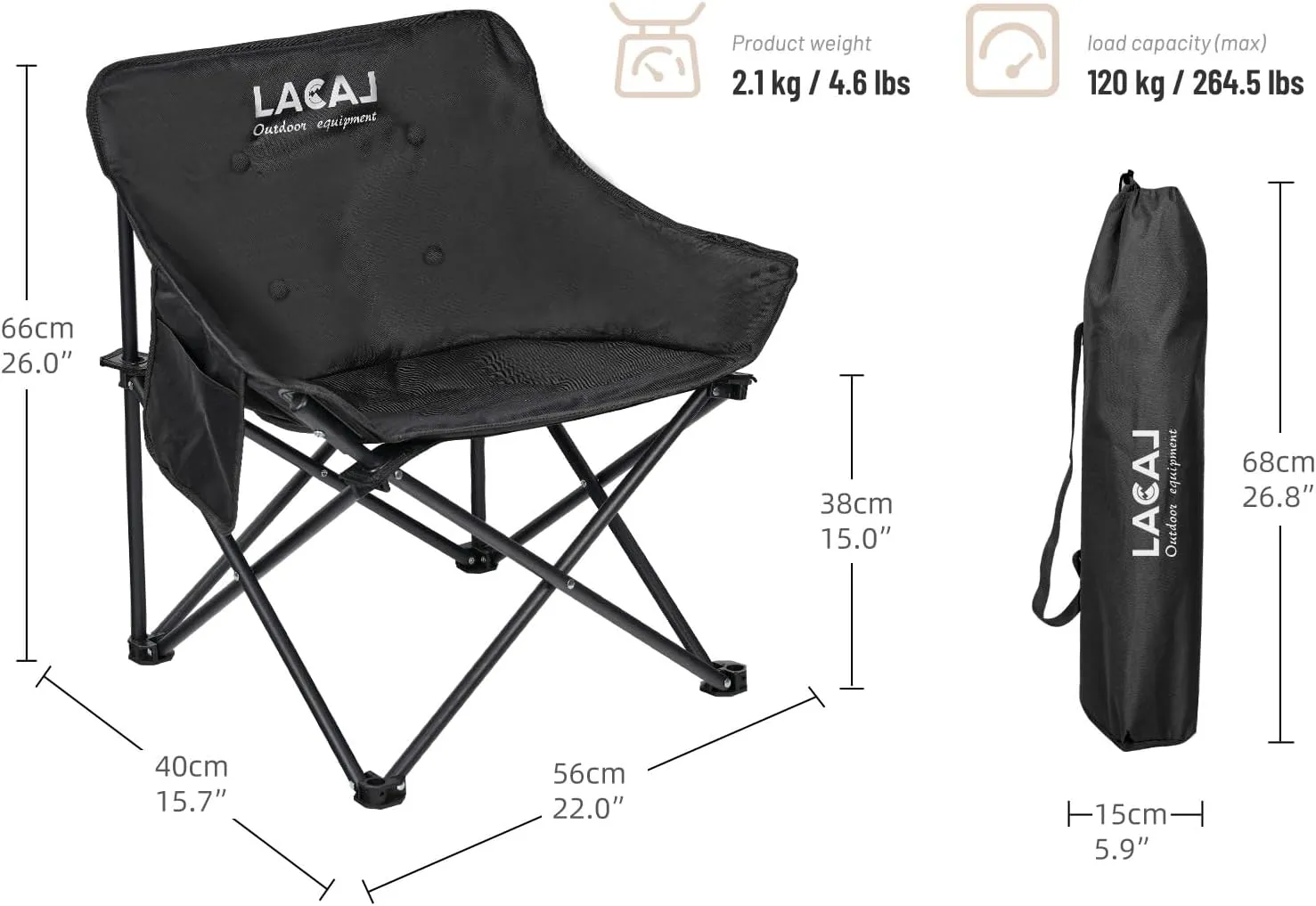 Portable Camping Chair, Outdoor Folding Chair, Oxford Cloth Backpacking Chair with Aluminum Frame,264lbs Support,No Installation Required