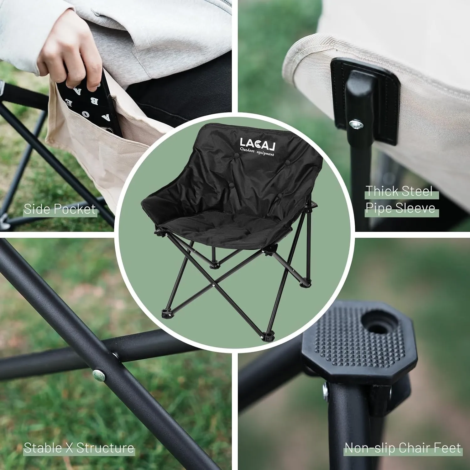 Portable Camping Chair, Outdoor Folding Chair, Oxford Cloth Backpacking Chair with Aluminum Frame,264lbs Support,No Installation Required