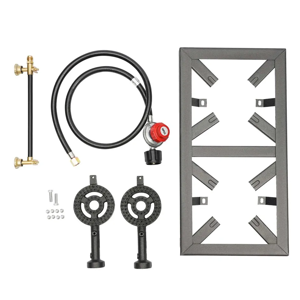 Portable Double Burner Outdoor Gas Stove Propane Cooker Regulator Hose Outdoor Hiking Picnic BBQ Cooking Equipment