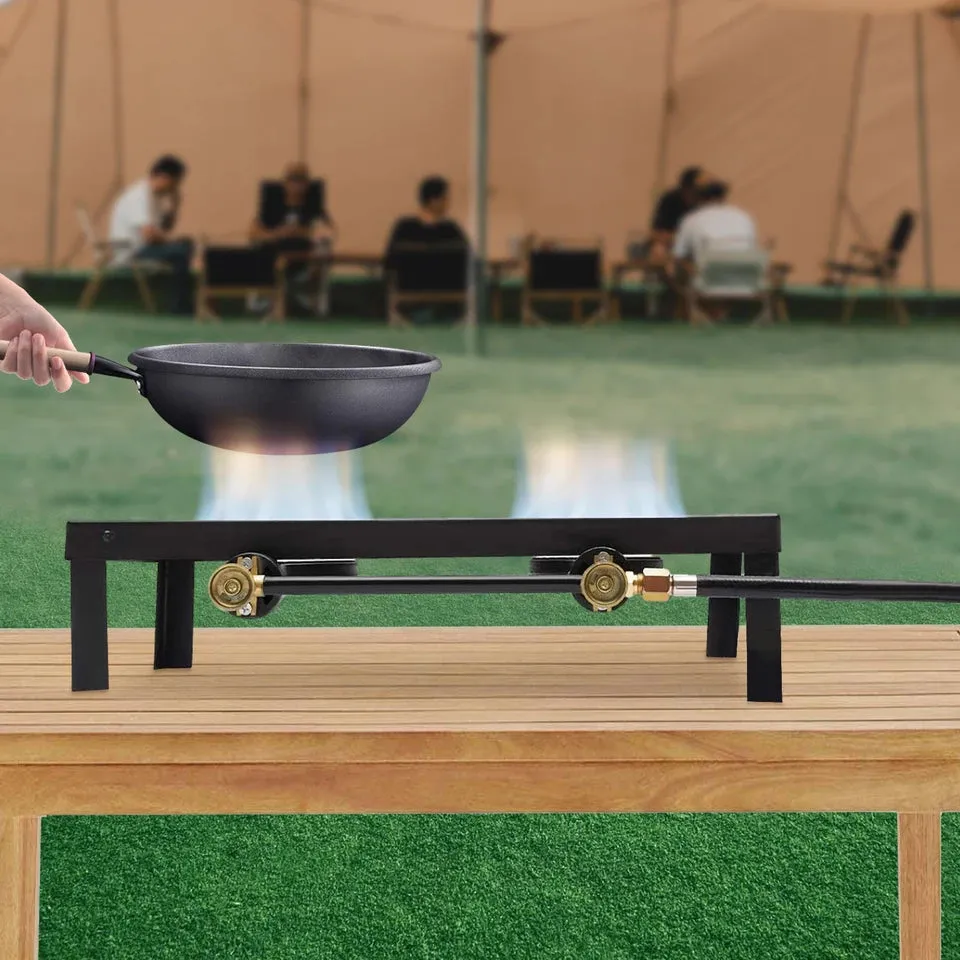 Portable Double Burner Outdoor Gas Stove Propane Cooker Regulator Hose Outdoor Hiking Picnic BBQ Cooking Equipment