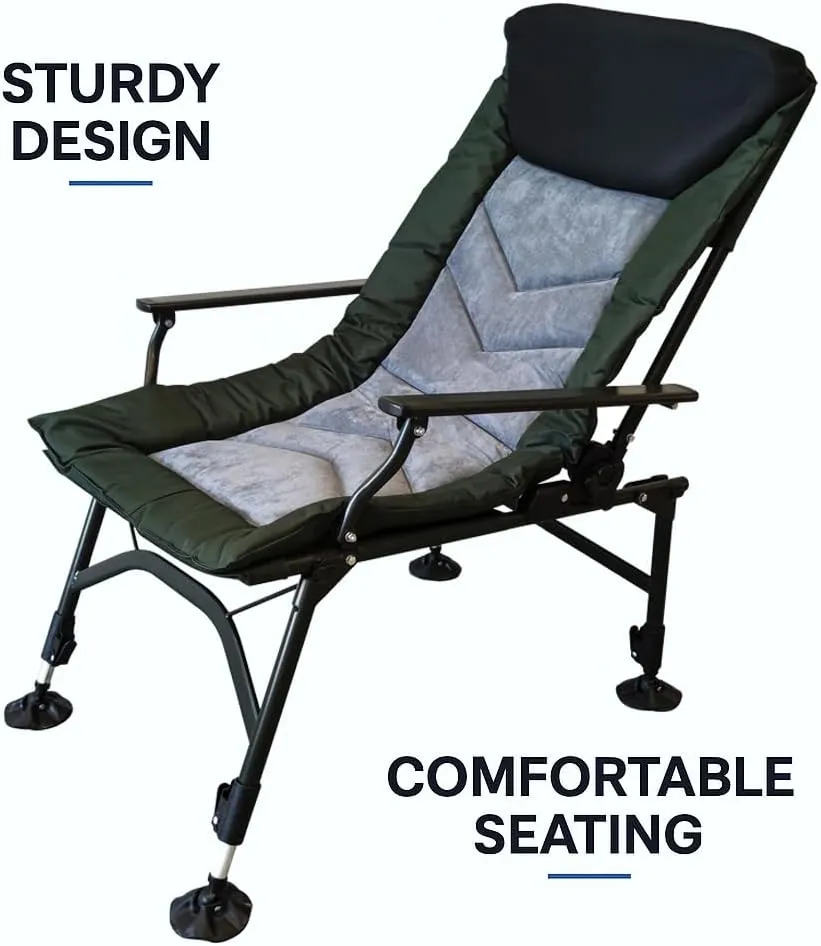 Portable Folding Camping Lounge Chair with Adjustable Backrest Lightweight Durable Compact for Indoor Outdoor Camping Beach Hiking Fishing Picnics (Black Grey Green)