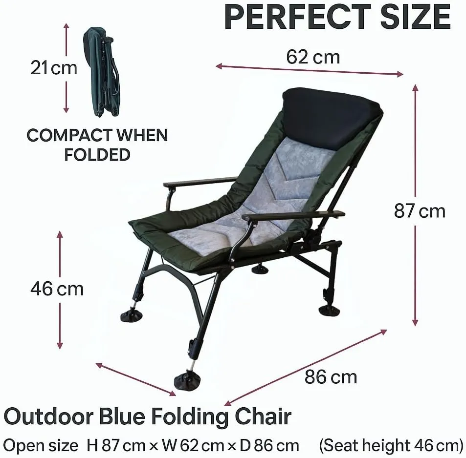 Portable Folding Camping Lounge Chair with Adjustable Backrest Lightweight Durable Compact for Indoor Outdoor Camping Beach Hiking Fishing Picnics (Black Grey Green)
