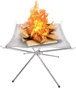 Portable Outdoor Camping Fire Pit 16.5" Collapsing Steel Mesh Fireplace Folding Wood Burning Stove for Garden,Backyard