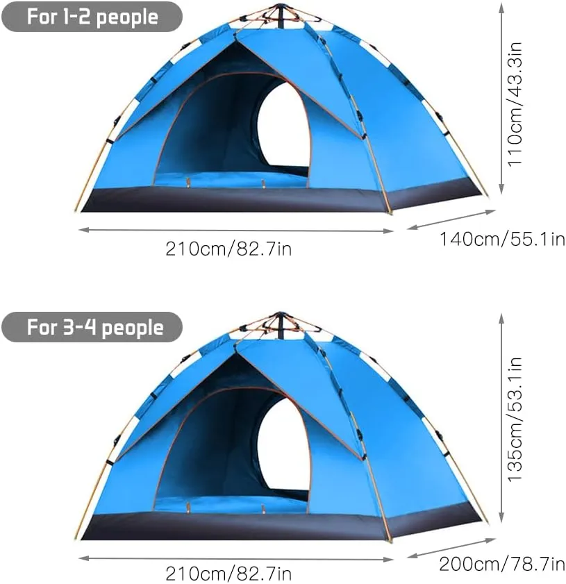 Portable Outdoor Pop up Tent Water-Resistant Portable Instant Campitent for 1-2/3-4 People Family Tent (Blue for 1)