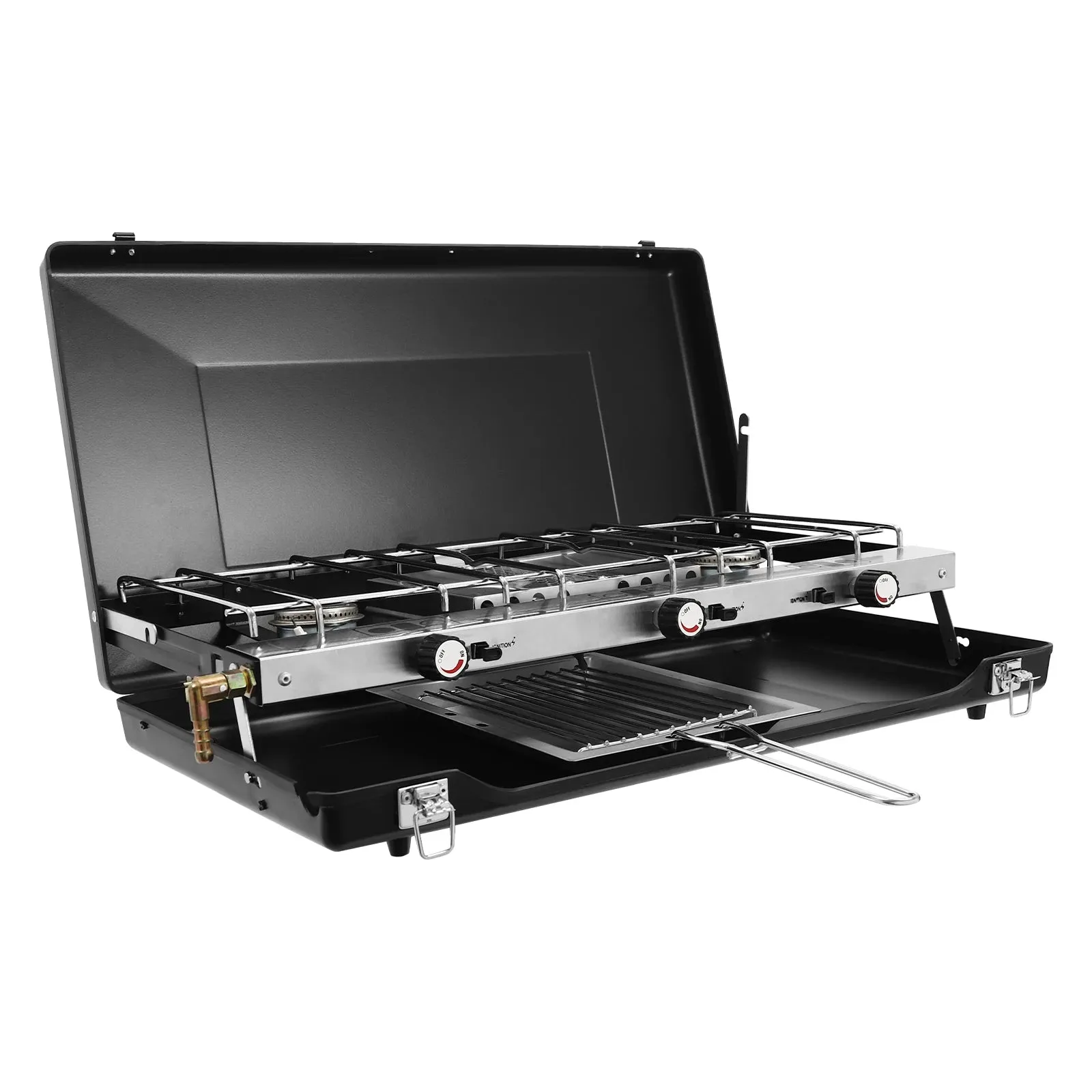 Portable Three Burner Propane Camping Stove with Griddle