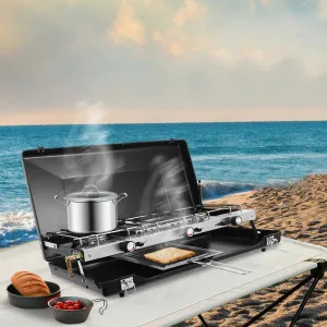 Portable Three Burner Propane Camping Stove with Griddle