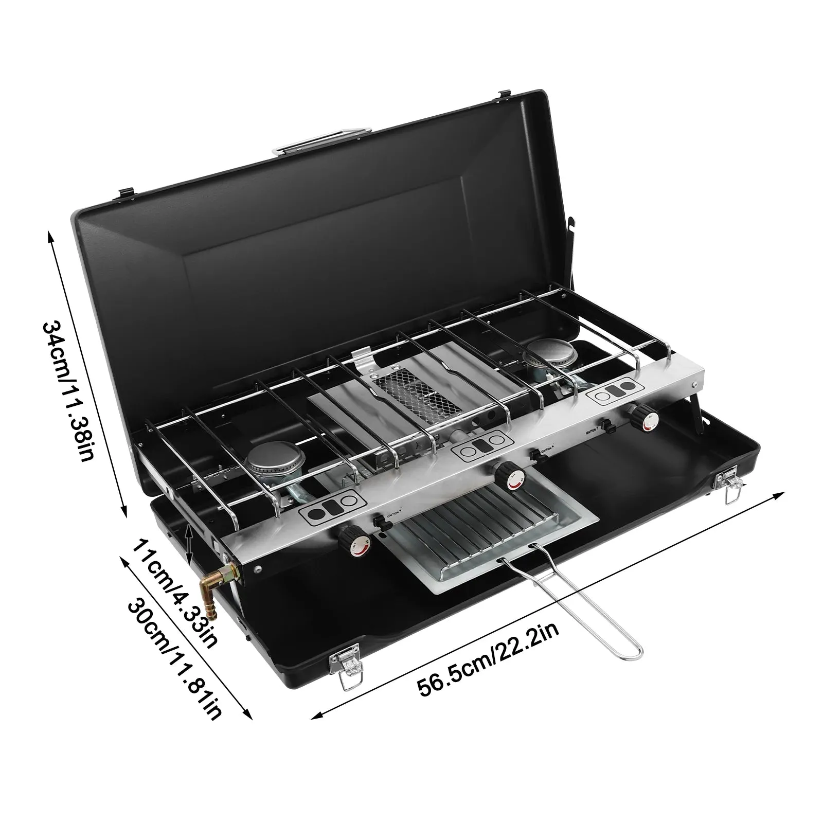 Portable Three Burner Propane Camping Stove with Griddle