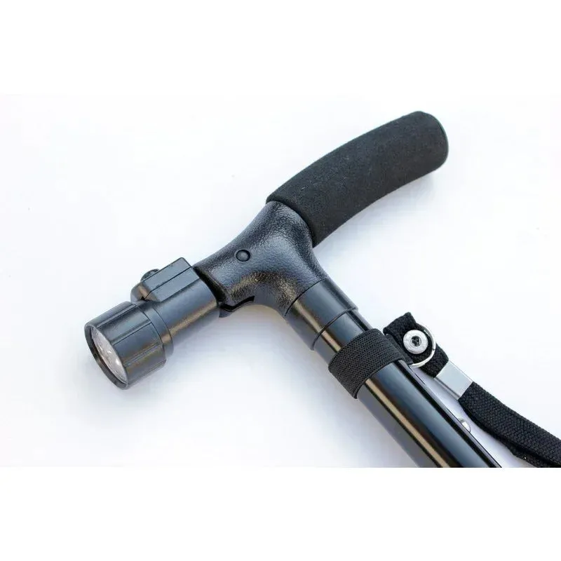 Premium Collapsible Telescopic Elder Cane – LED Walking Stick, Adjustable Folding Crutch for Seniors, Shock Absorber System, Anti-Skid, Lightweight, T-Handle, 4-Legged Stability, Durable Aluminum Alloy
