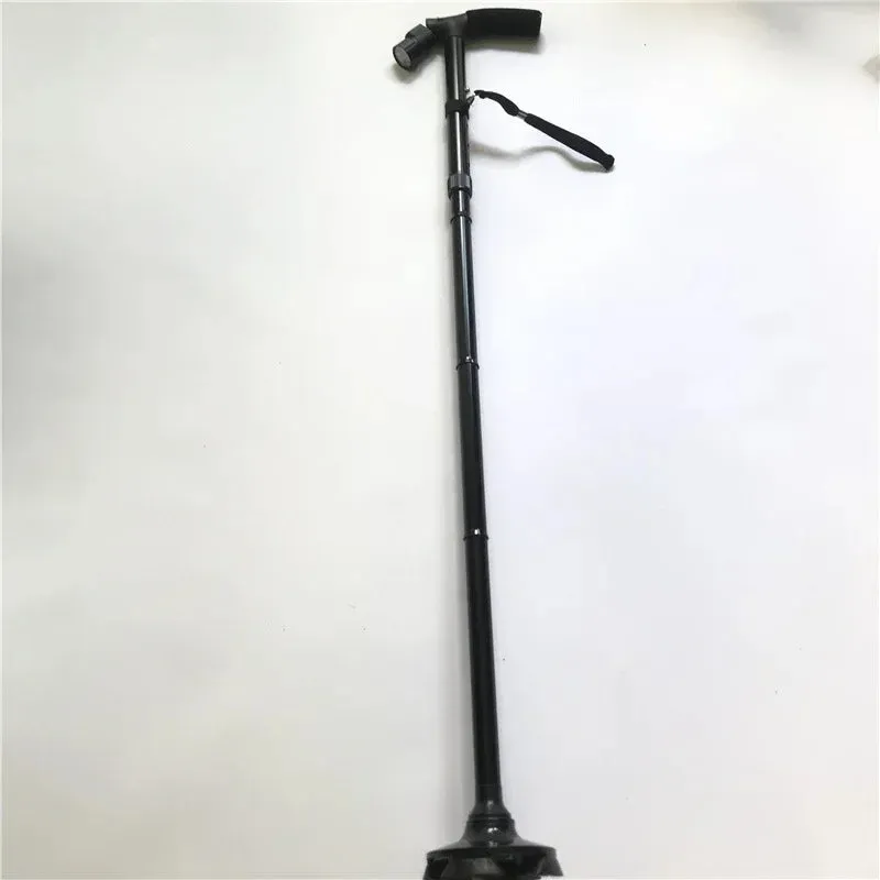 Premium Collapsible Telescopic Elder Cane – LED Walking Stick, Adjustable Folding Crutch for Seniors, Shock Absorber System, Anti-Skid, Lightweight, T-Handle, 4-Legged Stability, Durable Aluminum Alloy