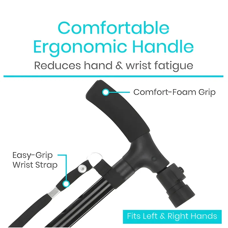 Premium Collapsible Telescopic Elder Cane – LED Walking Stick, Adjustable Folding Crutch for Seniors, Shock Absorber System, Anti-Skid, Lightweight, T-Handle, 4-Legged Stability, Durable Aluminum Alloy