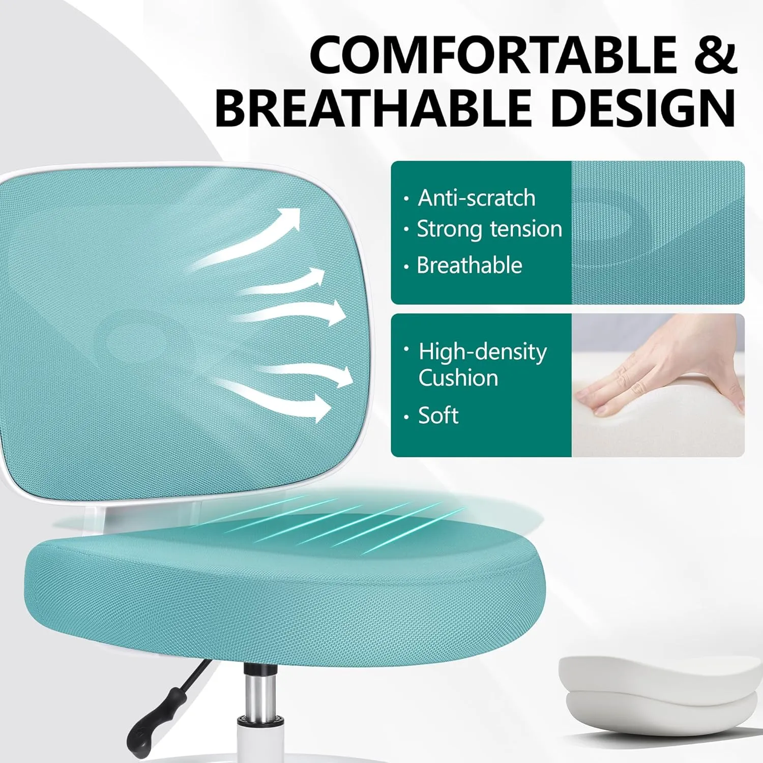 Primy Armless Tall Desk Chair, Adjustable Height and Footring, Low-Back Ergonomic Standing Desk Chair Mesh Rolling Tall Chair for Art Room, Office or Home (Teal)