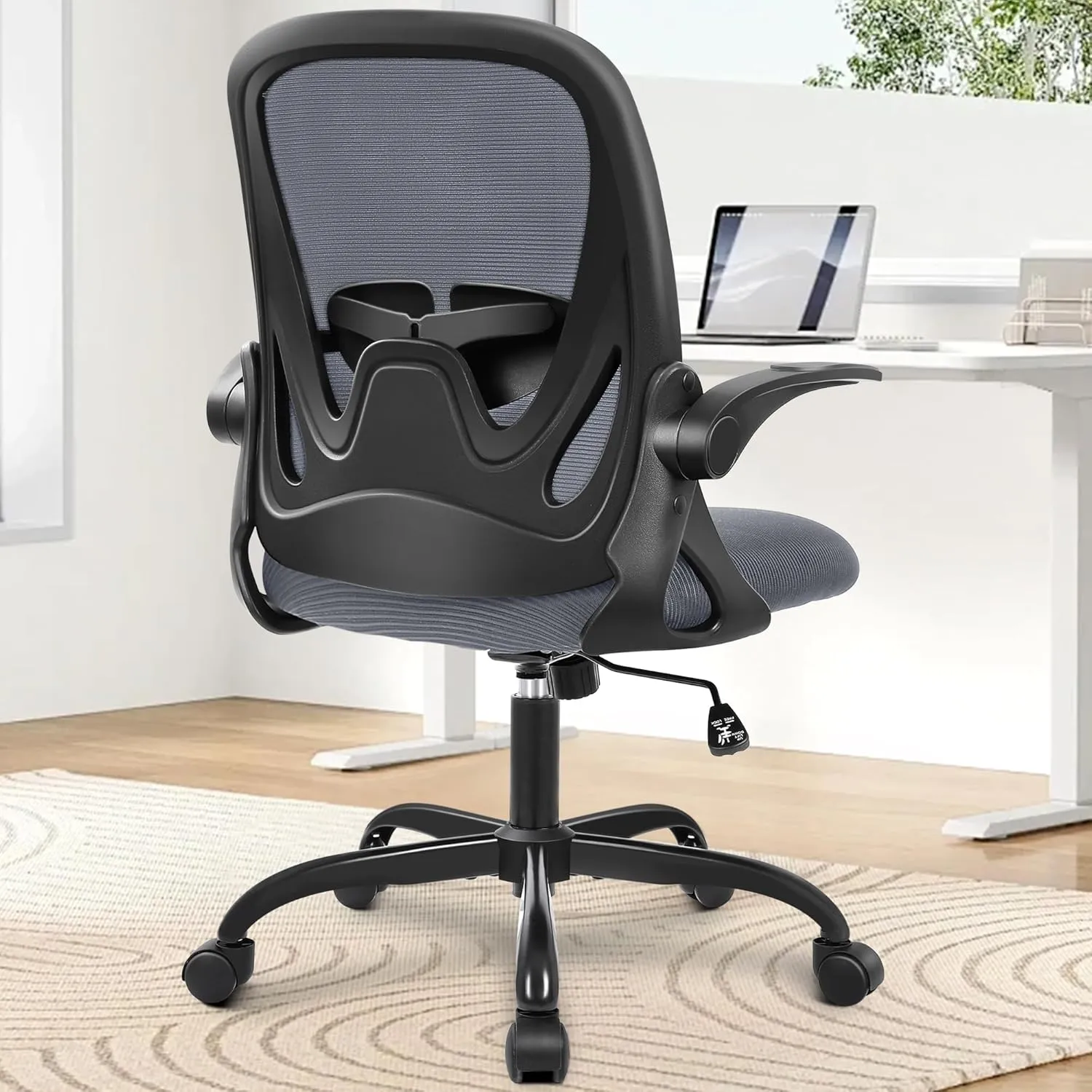 Primy Office Chair Ergonomic Desk Chair with Adjustable Lumbar Support and Height, Swivel Breathable Desk Mesh Computer Chair with Flip up Armrests for Conference Room（Dark Gray）