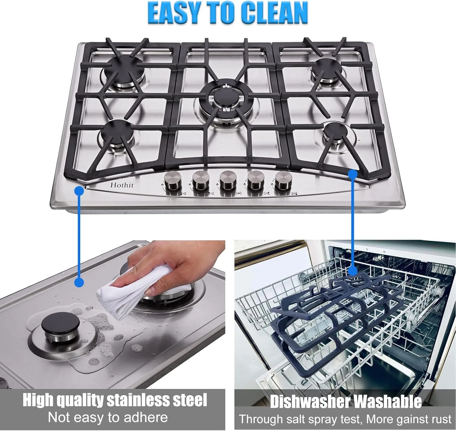 Propane Gas Cooktop 30" Inch, 5 Burner Built-in Stainless Steel Gas Stove Top, LPG/NG Dual Fuel, Include Gas Pressure Regulator Gas Range(L30"×W20")