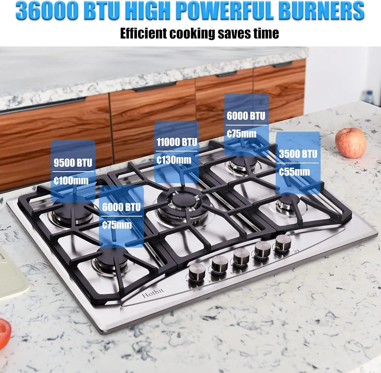 Propane Gas Cooktop 30" Inch, 5 Burner Built-in Stainless Steel Gas Stove Top, LPG/NG Dual Fuel, Include Gas Pressure Regulator Gas Range(L30"×W20")