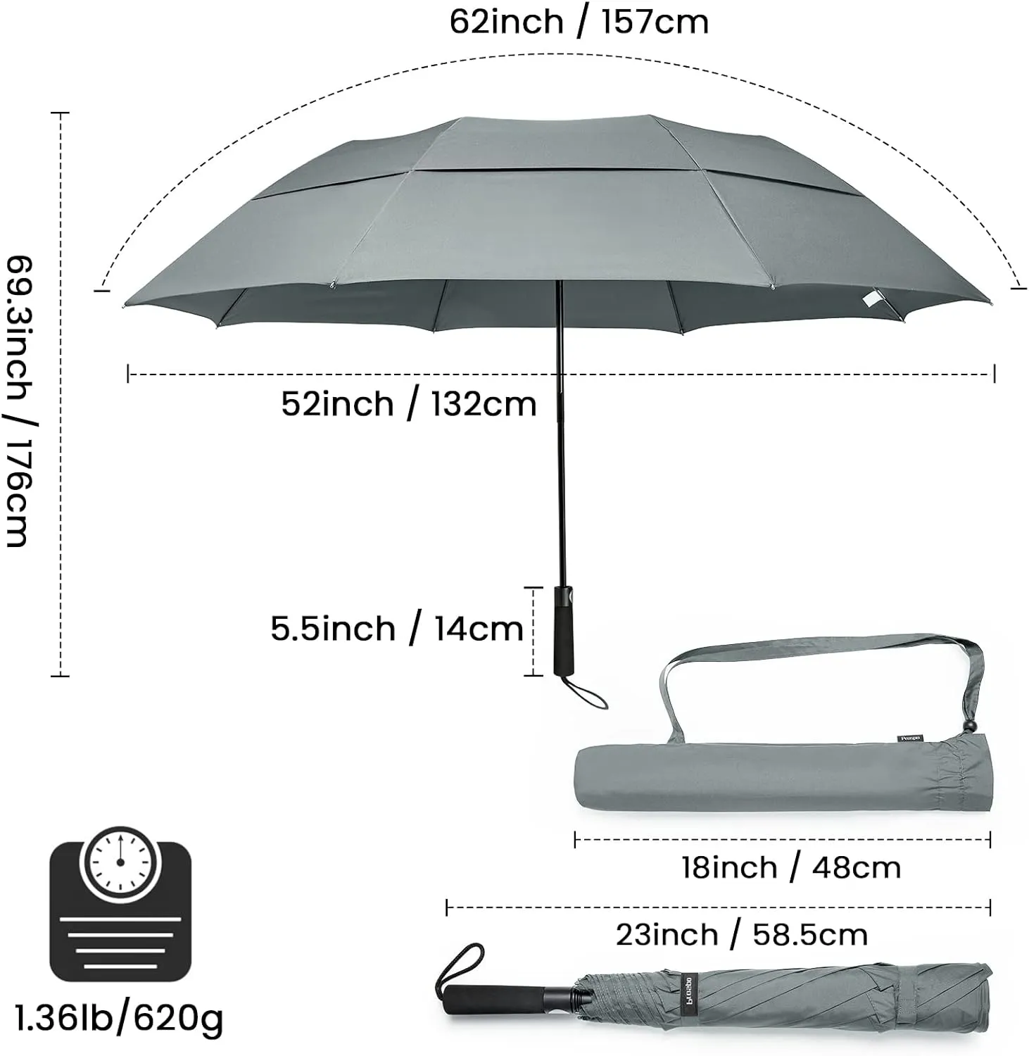 Prospo 62 Inch Portable Golf Umbrella Oversize Automatic Open Stick Umbrella Extra Large Double Canopy Vented Windproof Waterproof