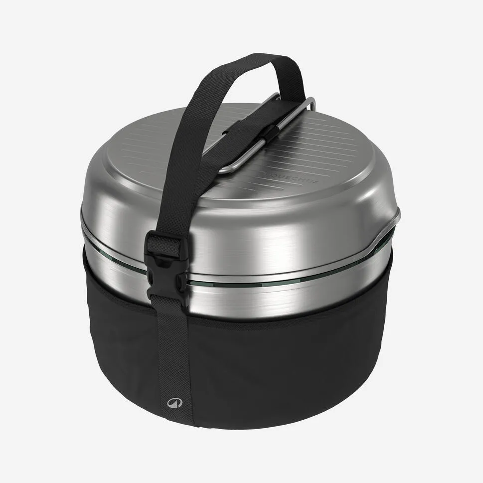 Quechua 500 Stainless Steel Non-Stick Camping Cookset – 14-Piece for 2 People