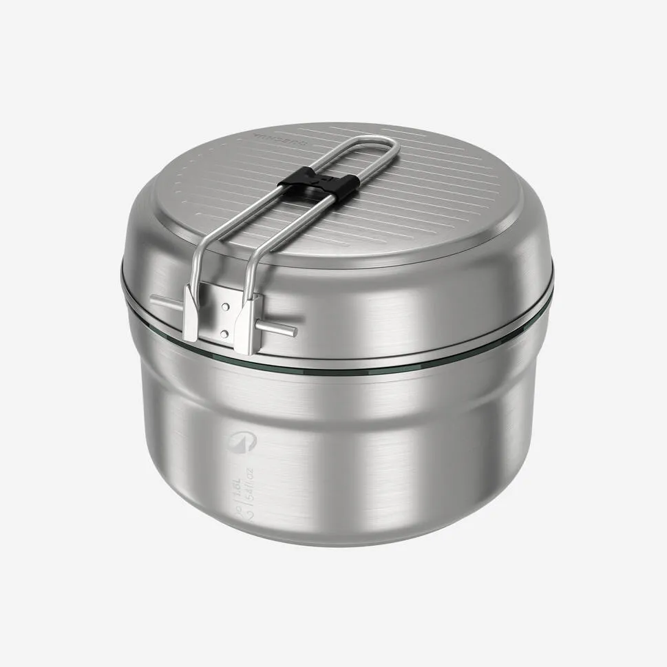 Quechua 500 Stainless Steel Non-Stick Camping Cookset – 14-Piece for 2 People