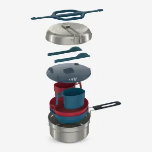 Quechua 500 Stainless Steel Non-Stick Camping Cookset – 14-Piece for 2 People
