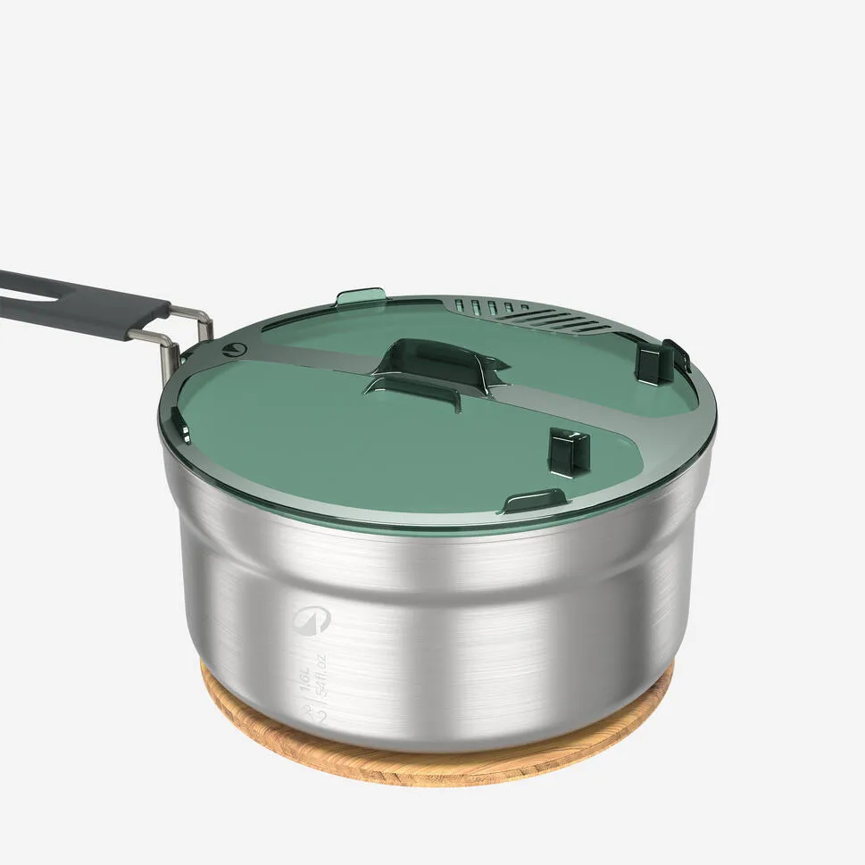 Quechua 500 Stainless Steel Non-Stick Camping Cookset – 14-Piece for 2 People