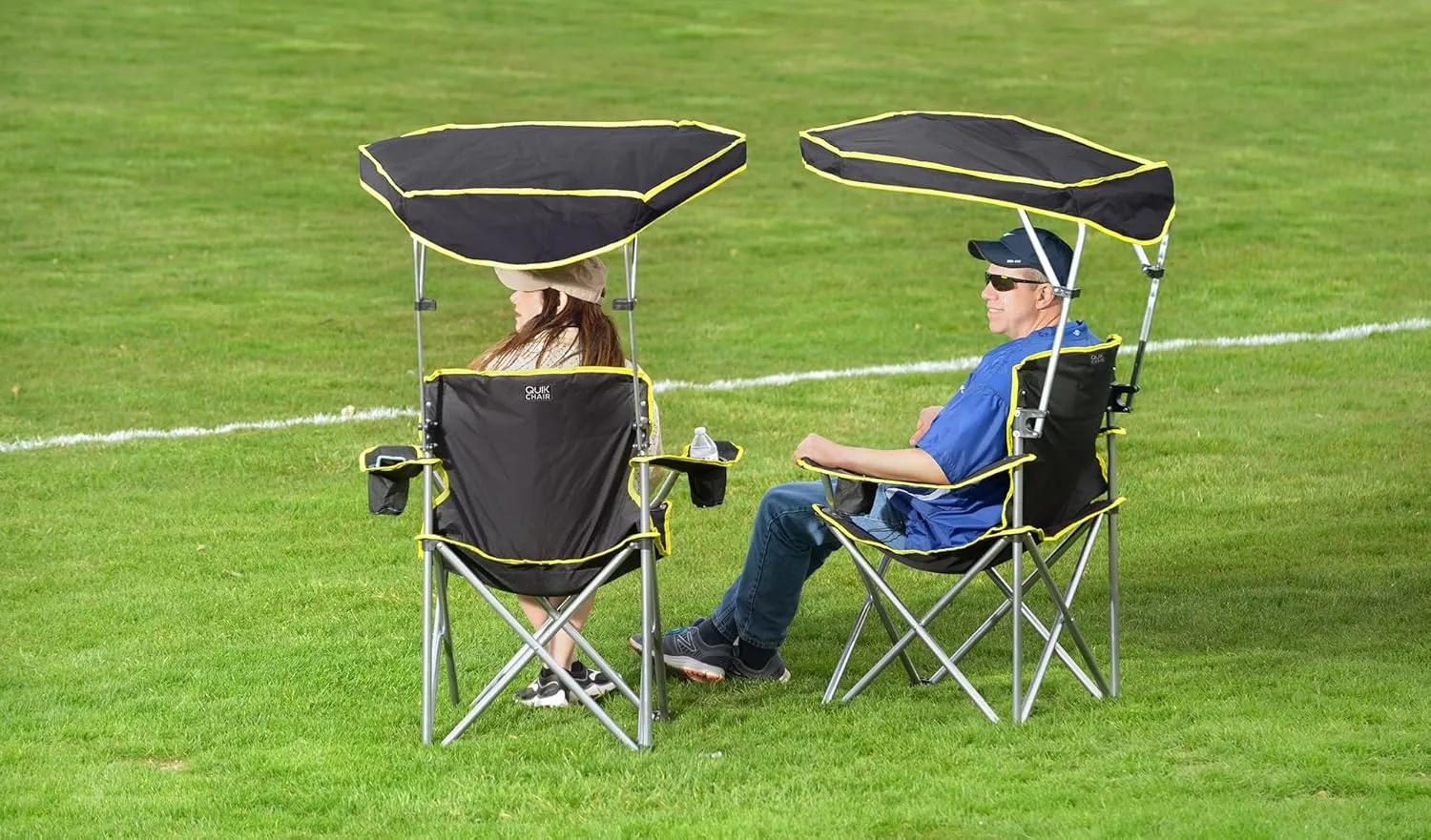 Quik Shade Heavy Duty Max Shade Extra Wide Folding Camp Chair with Tilt UV Sun Protection Canopy