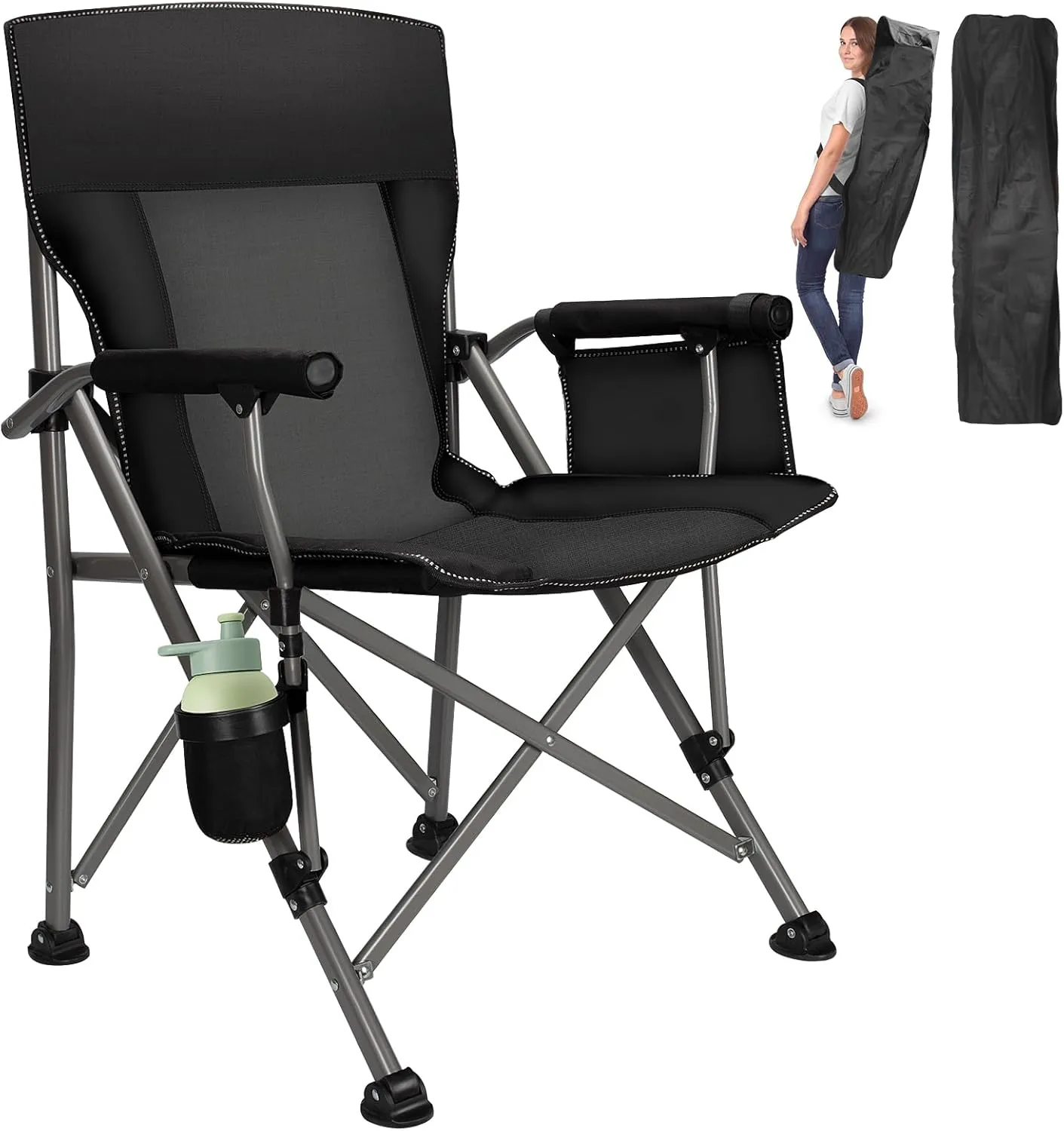 QUYUAN Camping Chair for Adult, Heavy Duty Folding Chair for 500lbs, Comfortable Lawn Chairs with Fully Padded, Compact Camp Chairs for Outdoor Sports, Fishing, Concerts, Beach (Without Heated)