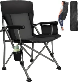 QUYUAN Camping Chair for Adult, Heavy Duty Folding Chair for 500lbs, Comfortable Lawn Chairs with Fully Padded, Compact Camp Chairs for Outdoor Sports, Fishing, Concerts, Beach (Without Heated)