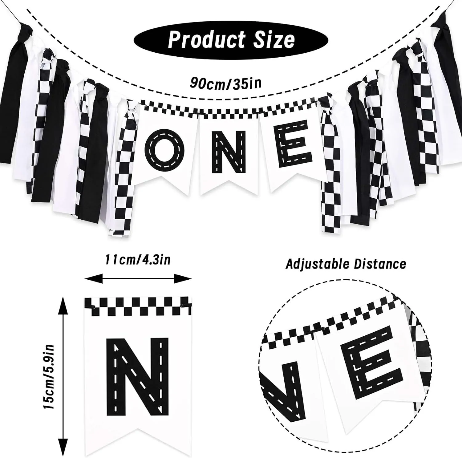 Race Car Birthday Highchair Banner Hat Checkered Candle One Birthday Highchair Photo Prop for Racing Theme Party Decorations (Car)