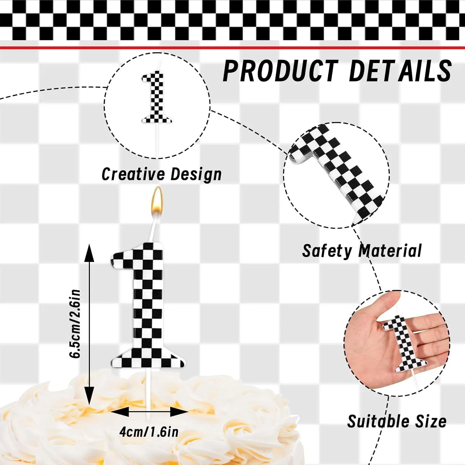 Race Car Birthday Highchair Banner Hat Checkered Candle One Birthday Highchair Photo Prop for Racing Theme Party Decorations (Car)