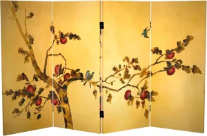 Red Lantern 3 ft. Short Double Sided Birds on Plum Tree Canvas Room Divider