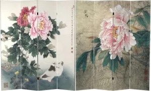 Red Lantern 6 ft. Tall Double Sided Doves and Peonies Canvas Room Divider 4 Panel Freestanding Folding Privacy Screen Partition and Separator for Modern and Contemporary Bedroom Home Office Dorm