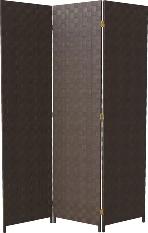 Red Lantern 6 ft. Tall Woven Fiber Outdoor All Weather 3 Panel-Dark Brown Room Divider