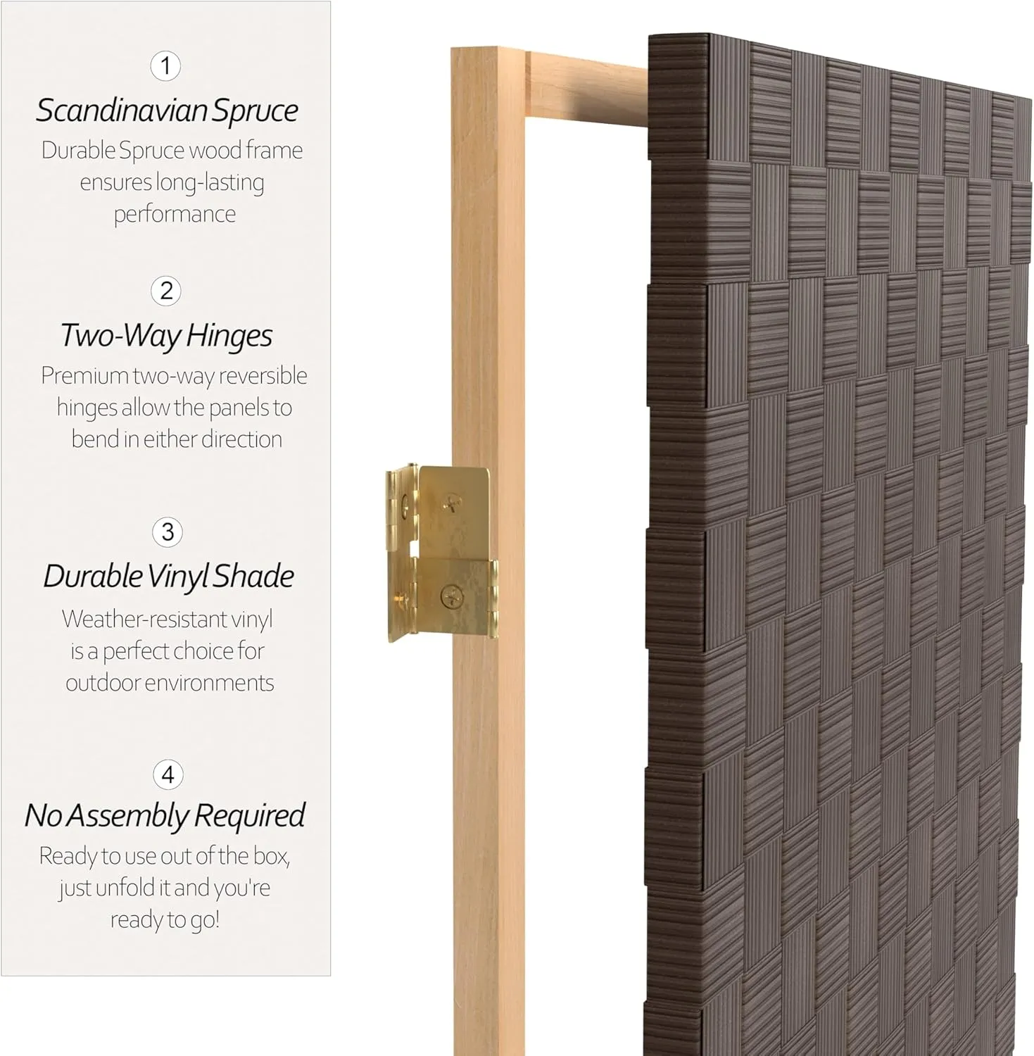 Red Lantern 6 ft. Tall Woven Fiber Outdoor All Weather 3 Panel-Dark Brown Room Divider
