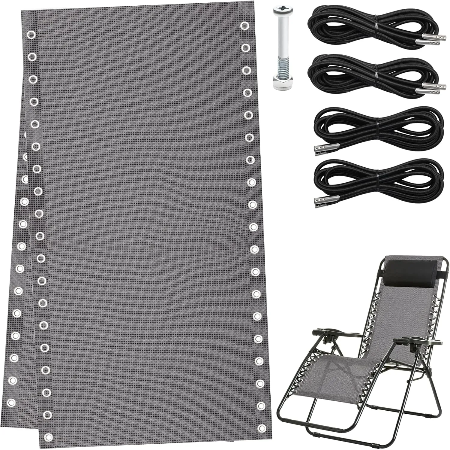 Replacement Fabric for Zero Gravity Chair 21" W x 63“H, Reclining Patio Gravity Chairs Repair Cloth with 4pcs Replacement Cord Laces for Outdoor Lounge Chair (Grey, 21" W x 63“H)