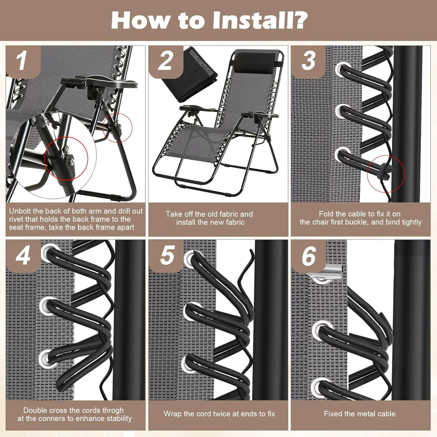 Replacement Fabric for Zero Gravity Chair 21" W x 63“H, Reclining Patio Gravity Chairs Repair Cloth with 4pcs Replacement Cord Laces for Outdoor Lounge Chair (Grey, 21" W x 63“H)