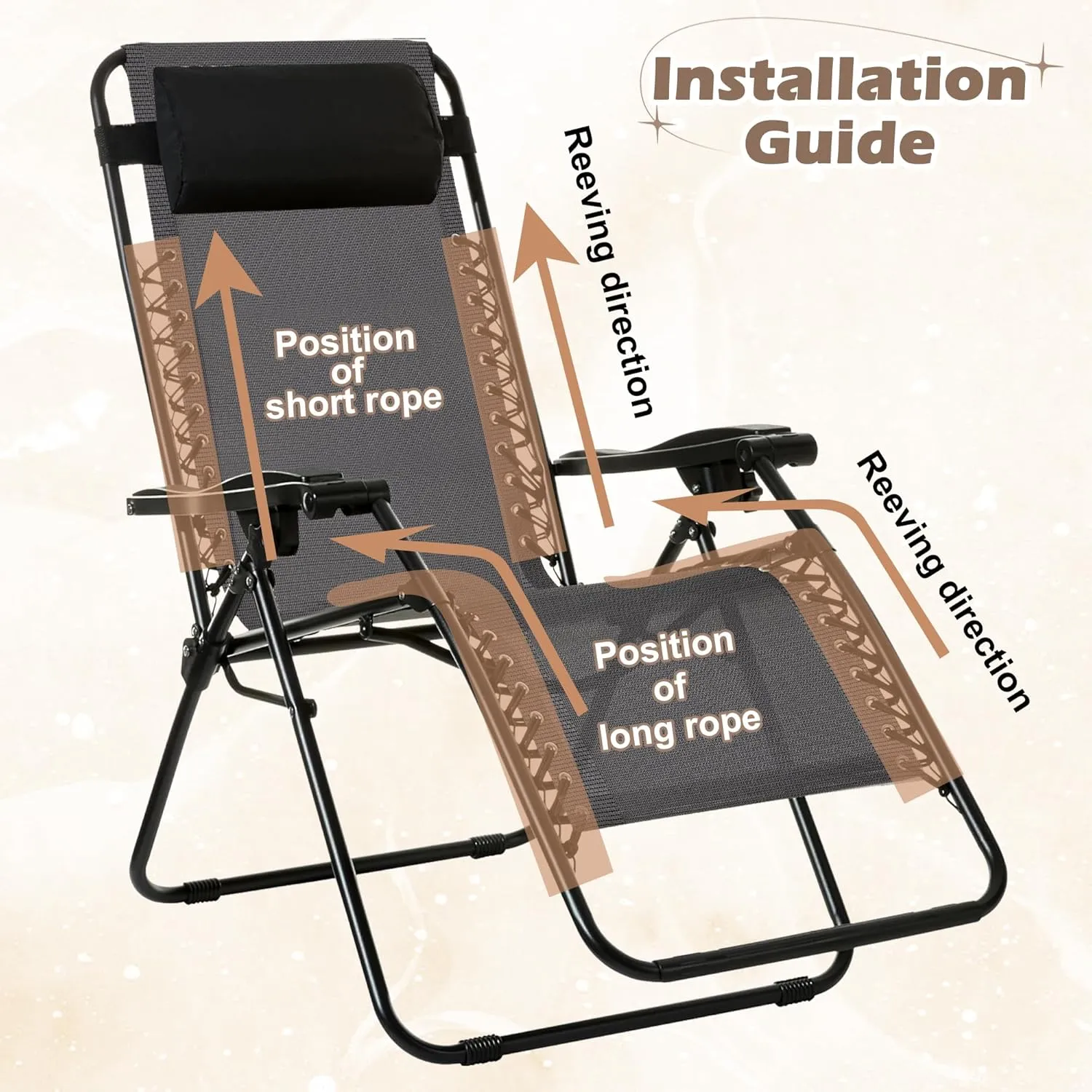 Replacement Fabric for Zero Gravity Chair 21" W x 63“H, Reclining Patio Gravity Chairs Repair Cloth with 4pcs Replacement Cord Laces for Outdoor Lounge Chair (Grey, 21" W x 63“H)