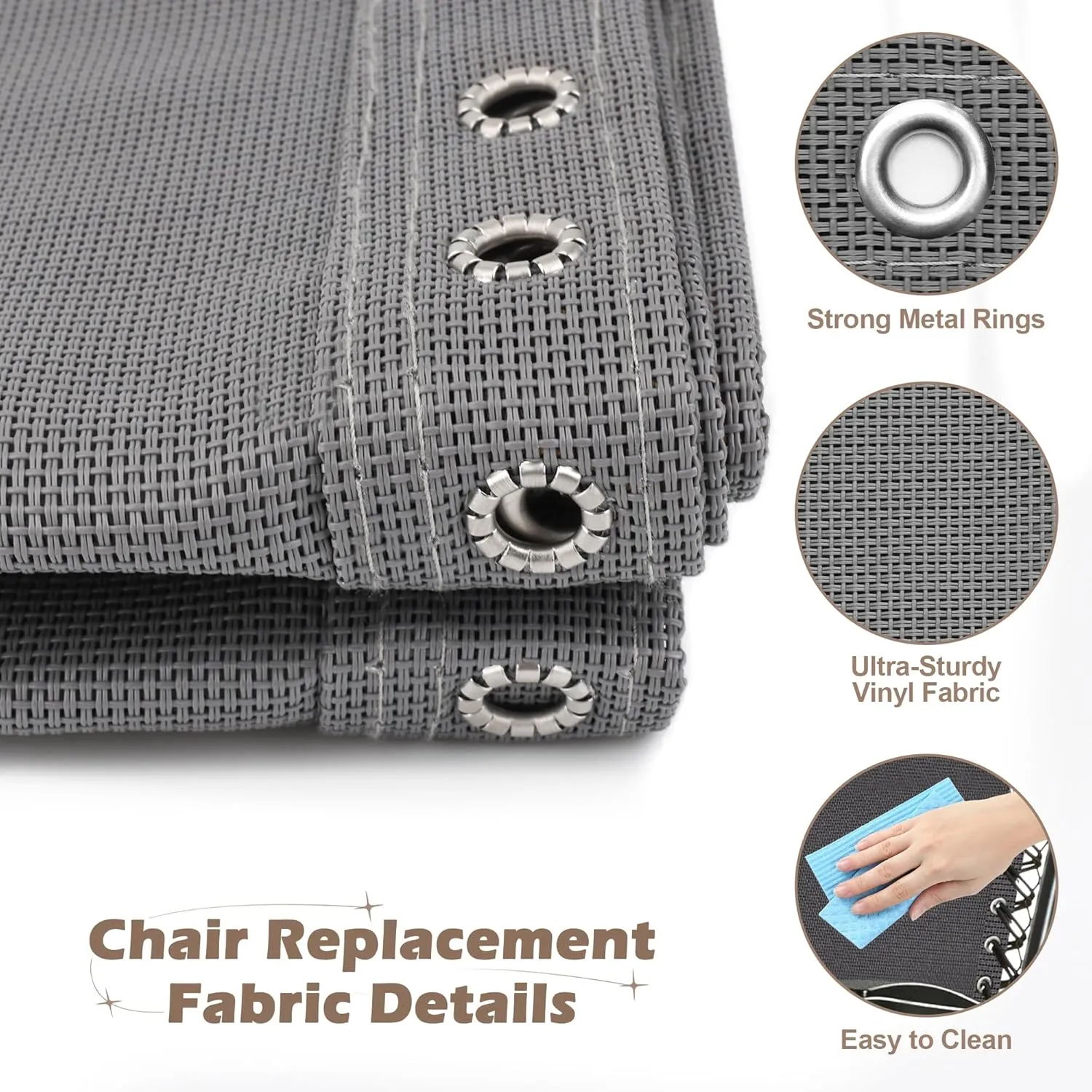 Replacement Fabric for Zero Gravity Chair 21" W x 63“H, Reclining Patio Gravity Chairs Repair Cloth with 4pcs Replacement Cord Laces for Outdoor Lounge Chair (Grey, 21" W x 63“H)