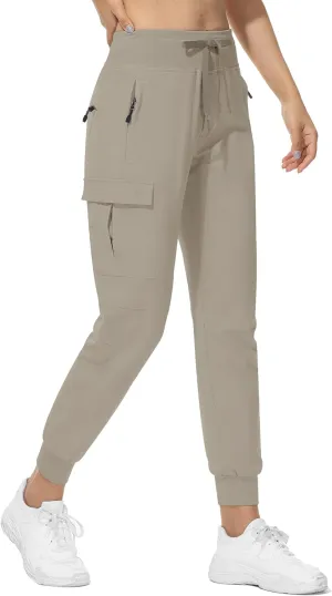 RlaGed Women’s Cargo Hiking Pants Lightweight Joggers Quick Dry Water Resistant Outdoor Fishing UPF 50 Zipper Pockets