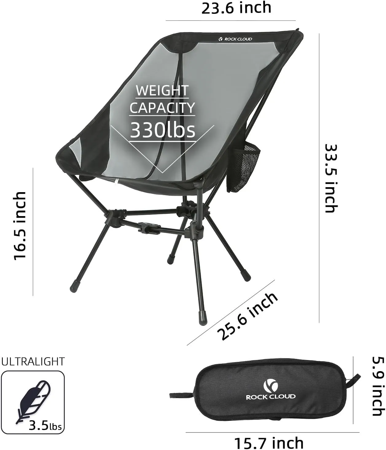 ROCK CLOUD Portable Camping Chair Ultralight Folding Chairs Compact Outdoor for Camp Hiking Backpacking Lawn Beach Sports