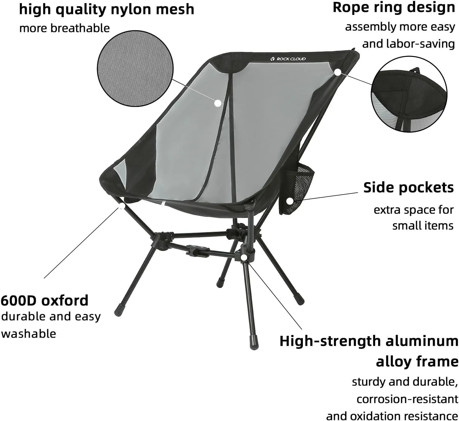 ROCK CLOUD Portable Camping Chair Ultralight Folding Chairs Compact Outdoor for Camp Hiking Backpacking Lawn Beach Sports