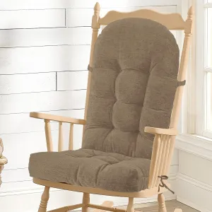Rocking Chair Cushion - Chenille Fabric, High-Density Sponge, Durable Comfort Non-Slip Bottom Tufted Seat Pads with Ties, Chenille︱Brown, 44x19x4 inch