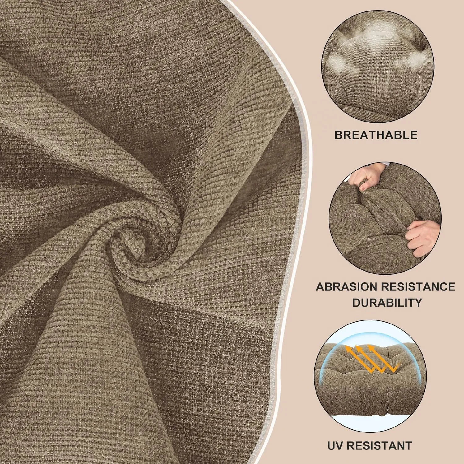 Rocking Chair Cushion - Chenille Fabric, High-Density Sponge, Durable Comfort Non-Slip Bottom Tufted Seat Pads with Ties, Chenille︱Brown, 44x19x4 inch
